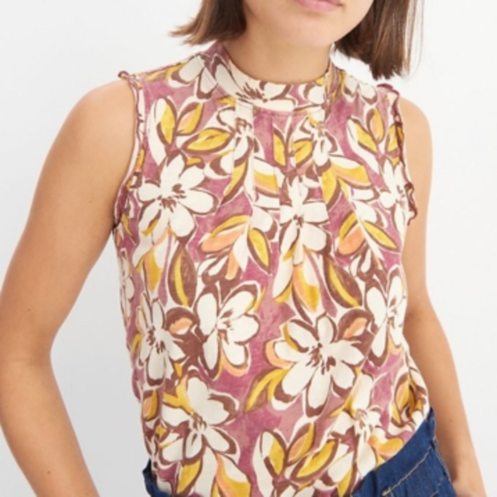ANTHROPOLOGIE T.La WOMEN'S MULTI FLORAL SLEEVELESS VLADA PINTUCKED TOP #29 - Picture 1 of 5